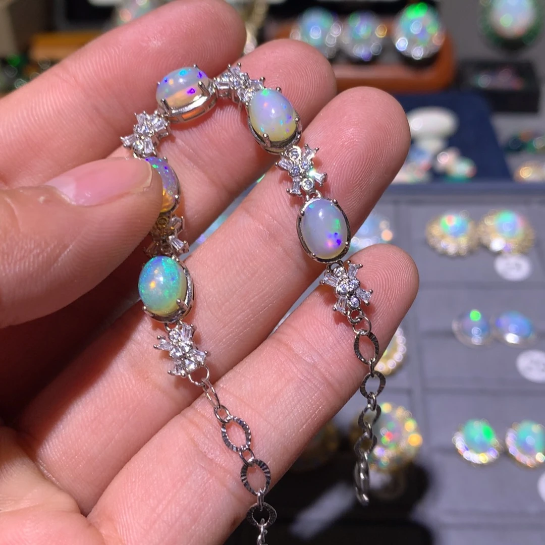 妇***夫欧泊银S925镶嵌欧泊手链