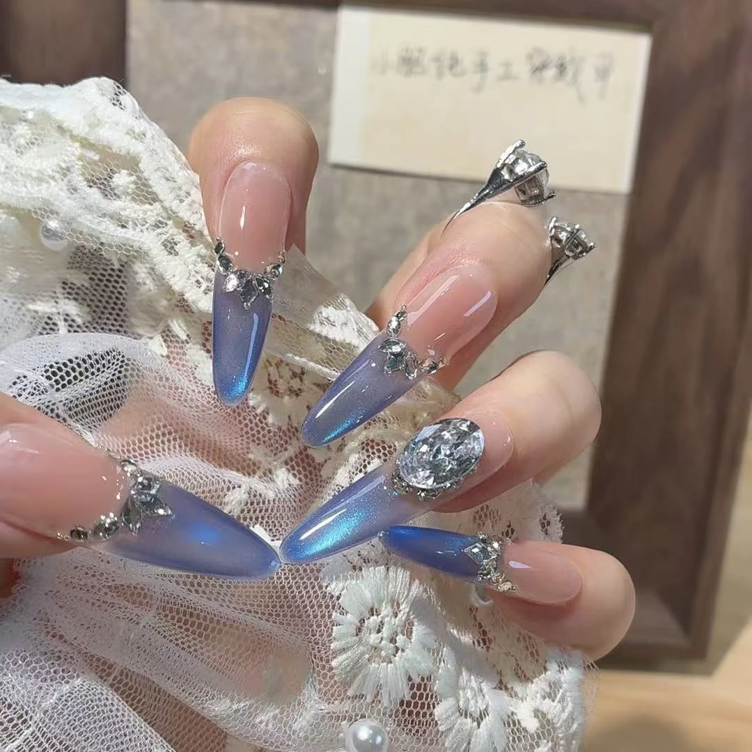 蓝花楹下-平底华子钻加锆石猫眼设计款-秋冬手工显白高级