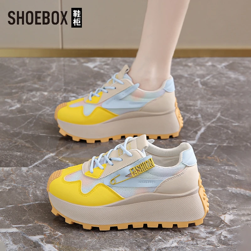 SHOEBOX鞋柜厚底老爹鞋女2025春新款超火小个子增高休闲阿甘鞋