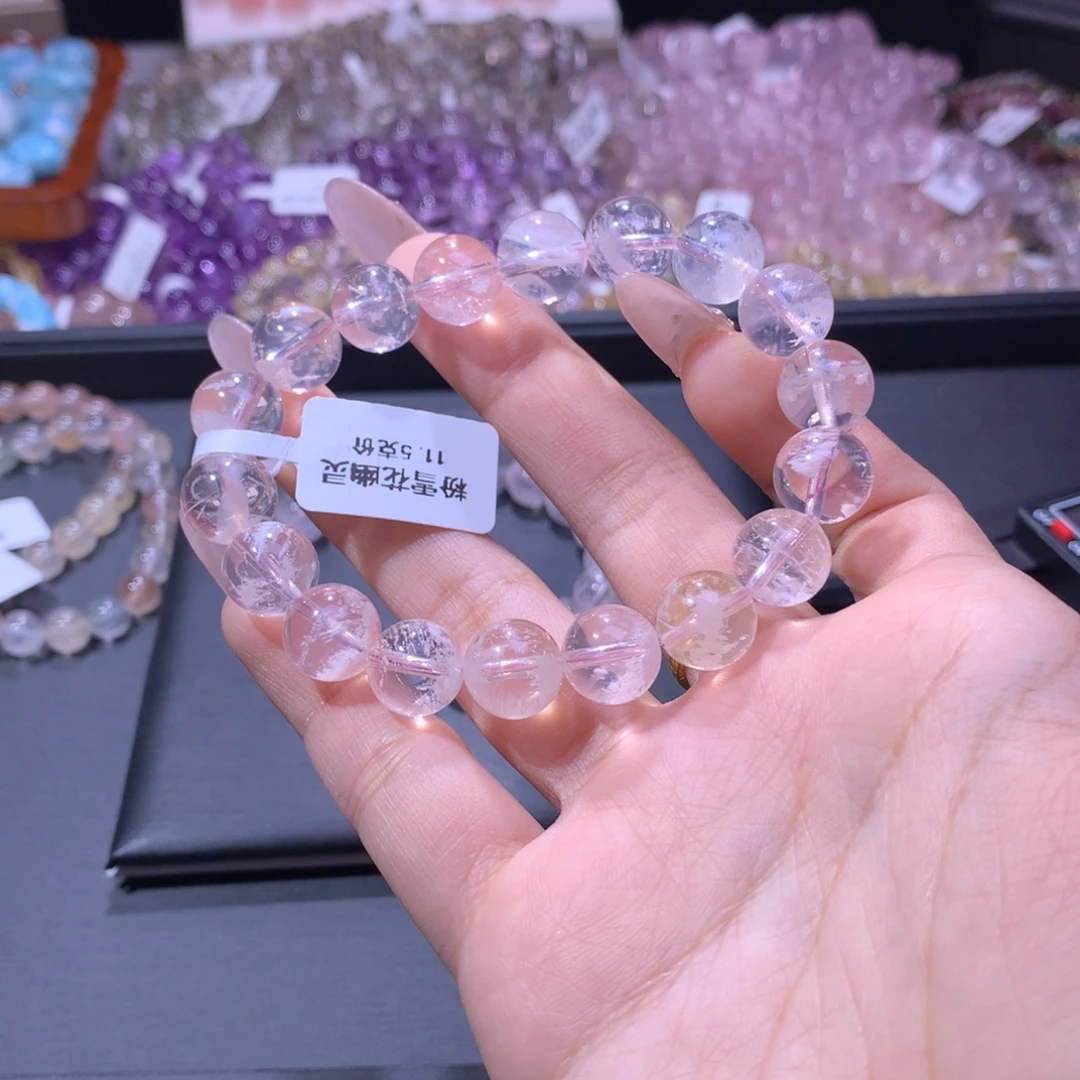 啾***未镶嵌手串水晶粉雪花