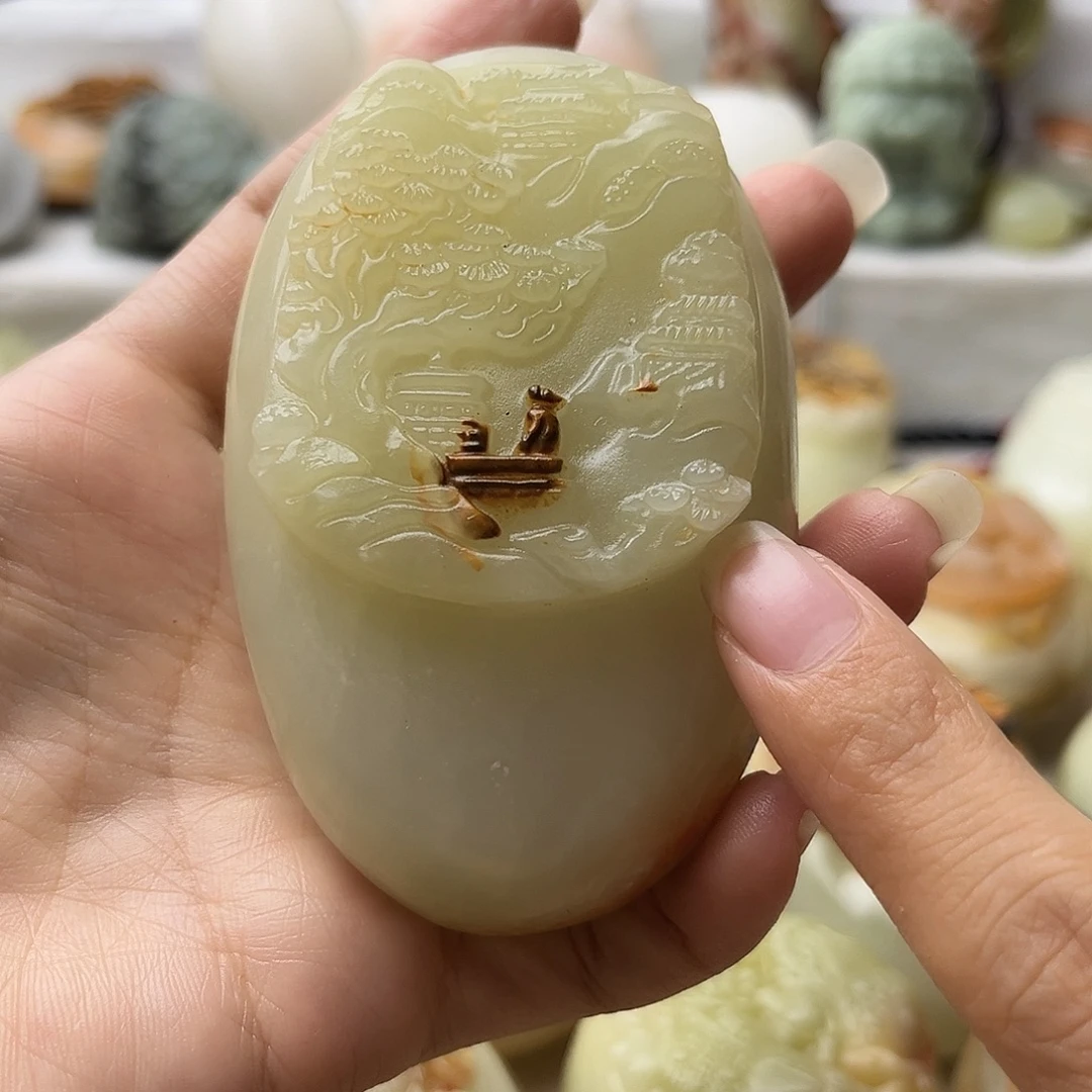 石材方解石手把件山水不退换