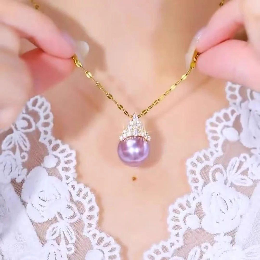 铜合金合成锆石项链 铜合金 时尚皇冠紫珠女网红时尚大气项链S061