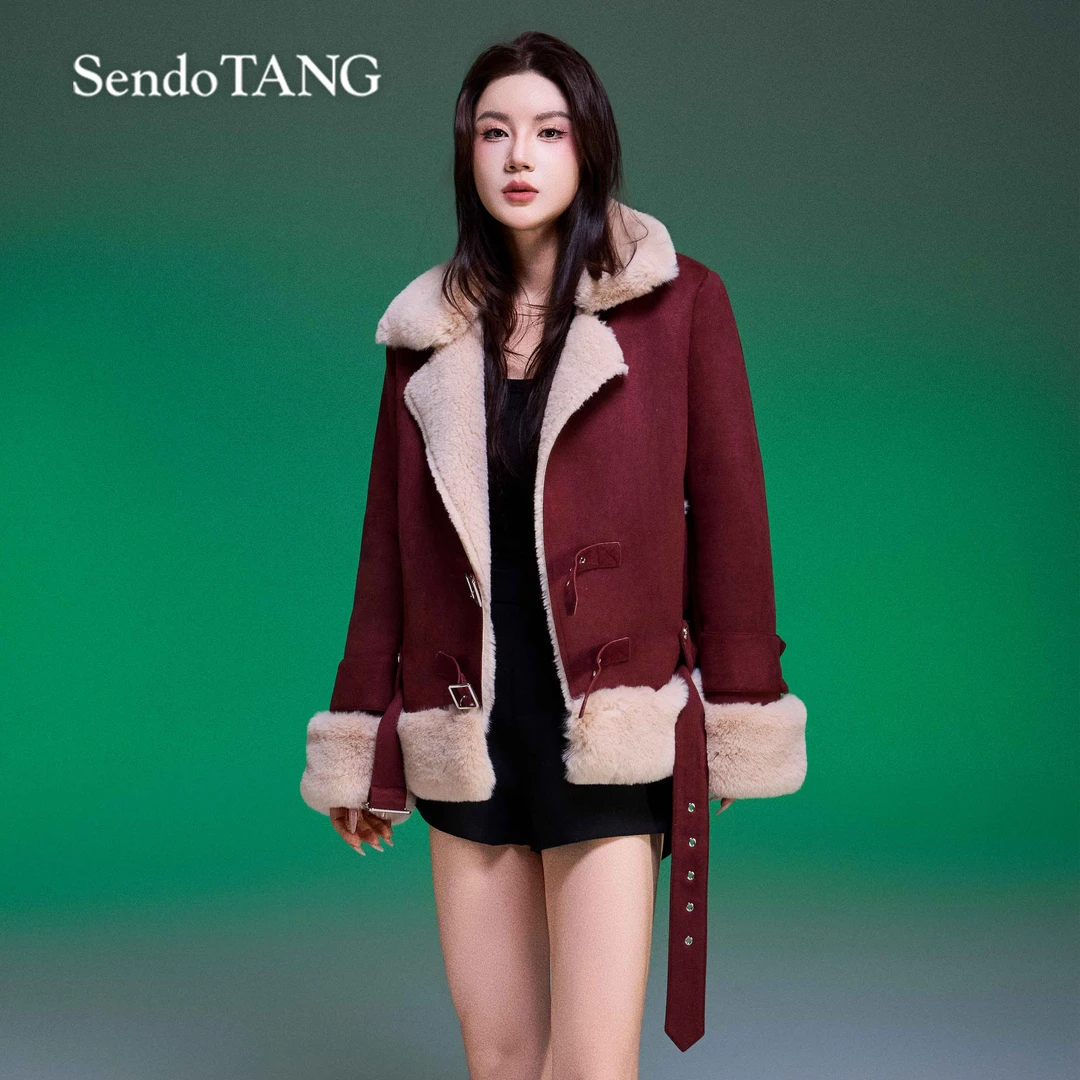 麂皮毛一体【朱砂】胖多女装新款设计高级感百搭宽松显瘦外套
