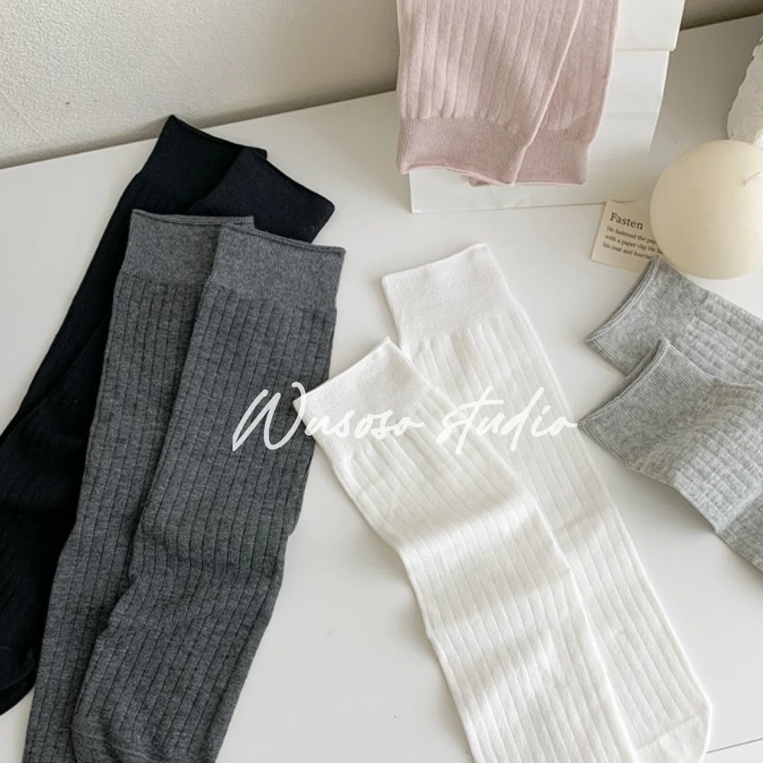 【soso】缪春夏薄款松口微卷边堆堆袜｜三色美式一组