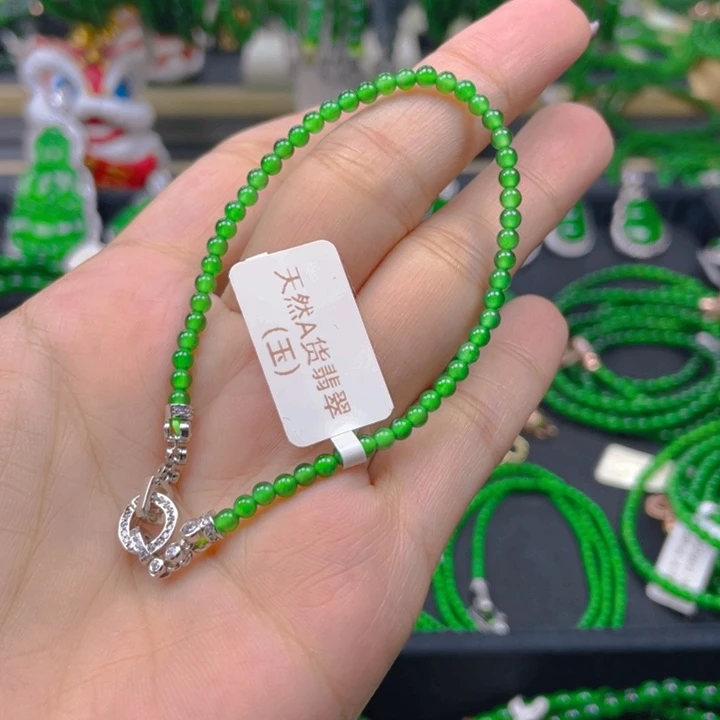 翡翠未镶嵌手链正冰阳绿3