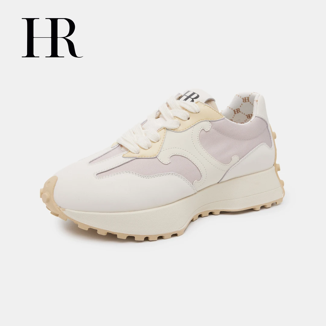 HR/赫莲娜2025年春季新款厚底增高潮流真皮时尚小众女休闲运动鞋.
