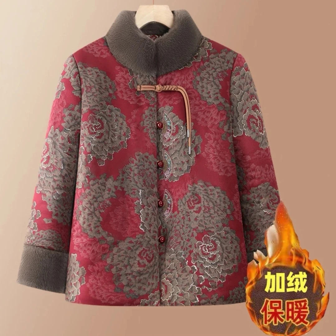 新中式老年妈妈冬装外套奶奶加绒加厚棉衣老人太太唐装棉袄