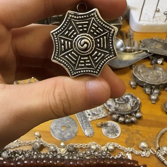 孩***爸足银木质足银吊坠