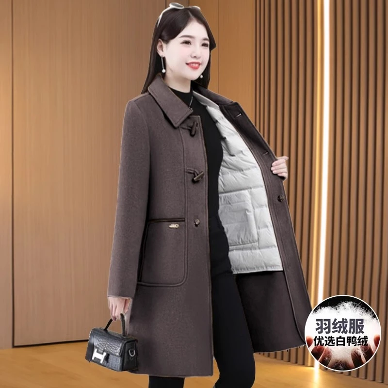 可拆卸内胆双面羊毛呢大衣女秋冬2025新款中老年高级感高端中长款