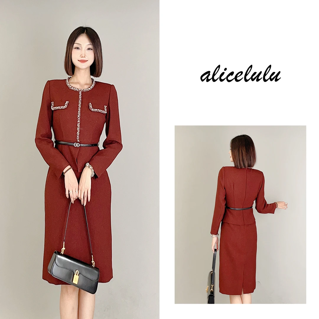 1 alicelulu “微醺小香”连衣裙 安可拉红 优雅名媛 S2139873W