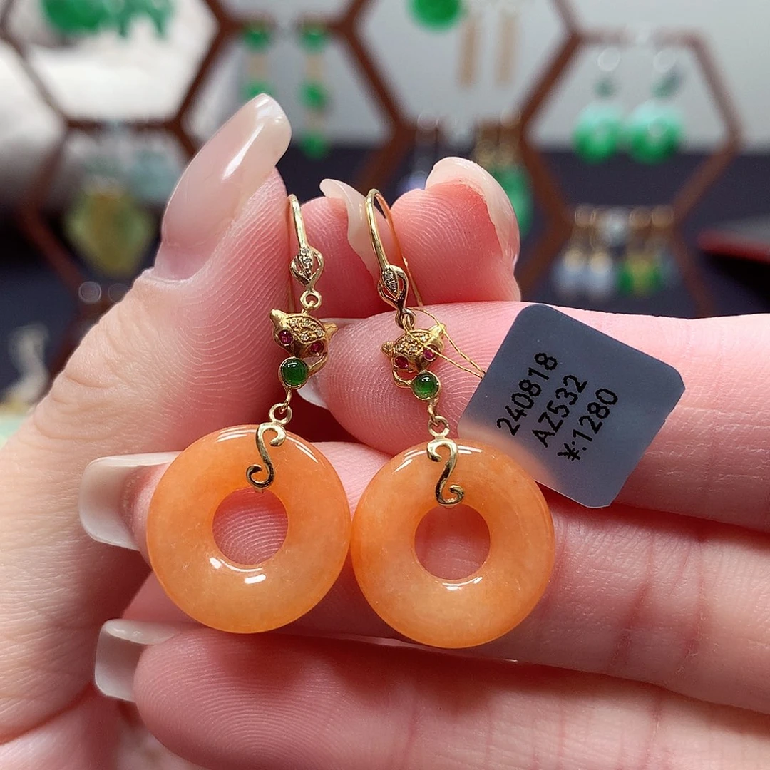 翡翠耳饰18K金镶嵌天然翡翠