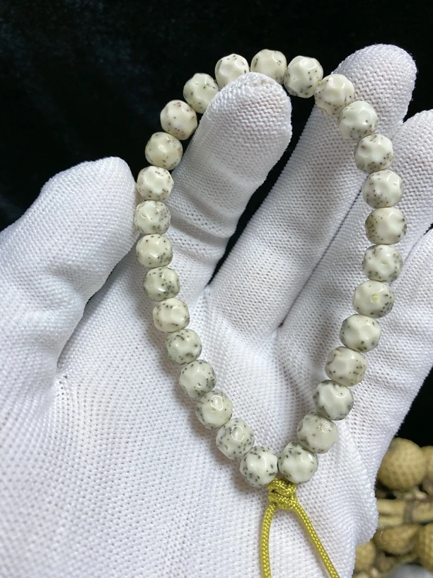 海南料原生态石玉料8×7无相骨瓷白针尖星老邢星月菩提