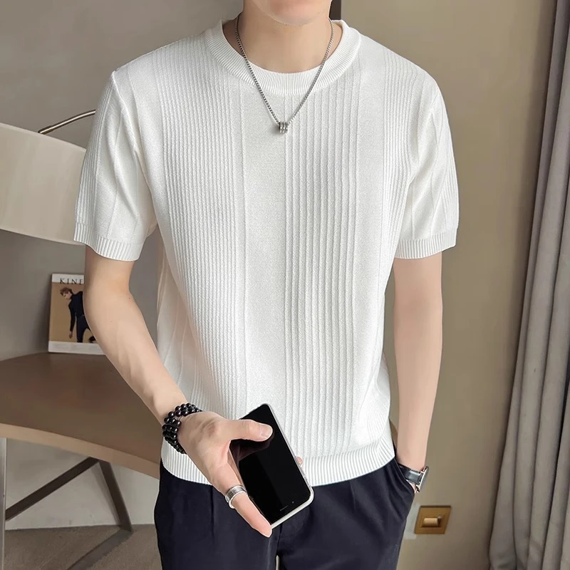 普丹希斐PONDEHEFOT白色短袖T恤男夏季新款修身纯色薄款体恤上衣