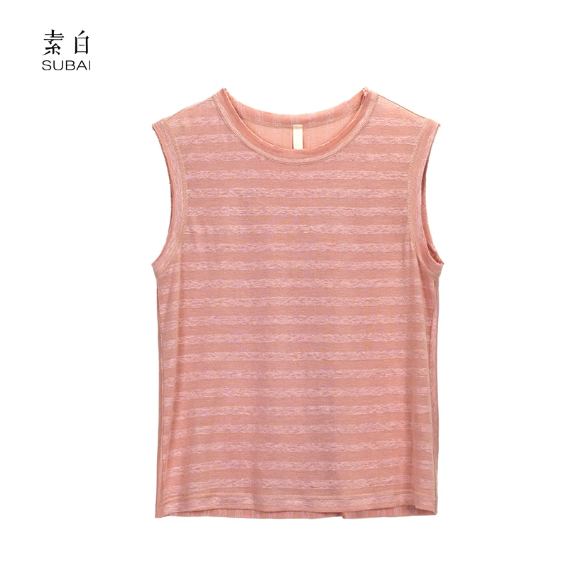 素白【夏日】时尚百搭遮肉显瘦凉爽经典条纹针织背心SB2504BD01508