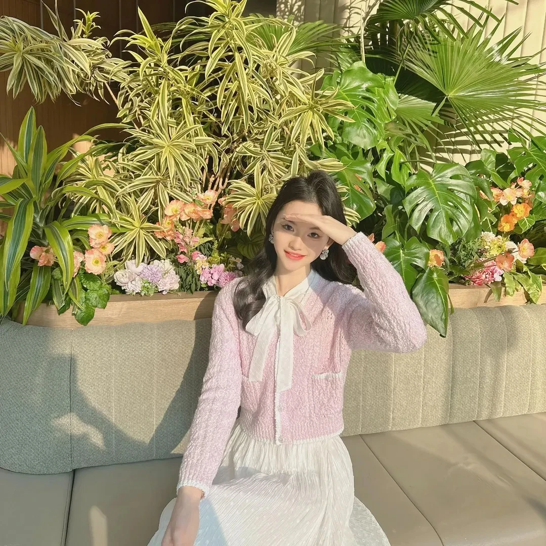 GIRDEAR/哥弟25新款复古时尚小香风气质V领短款针织衫开衫148017