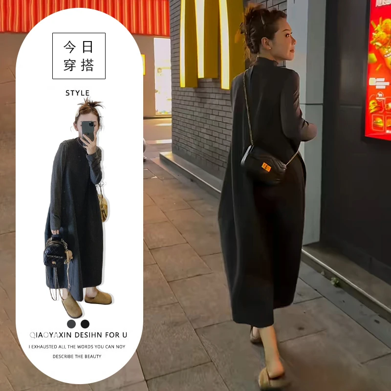 网红炸街套装女秋季灰色上衣打底衫洋气修身无袖连衣裙两件套
