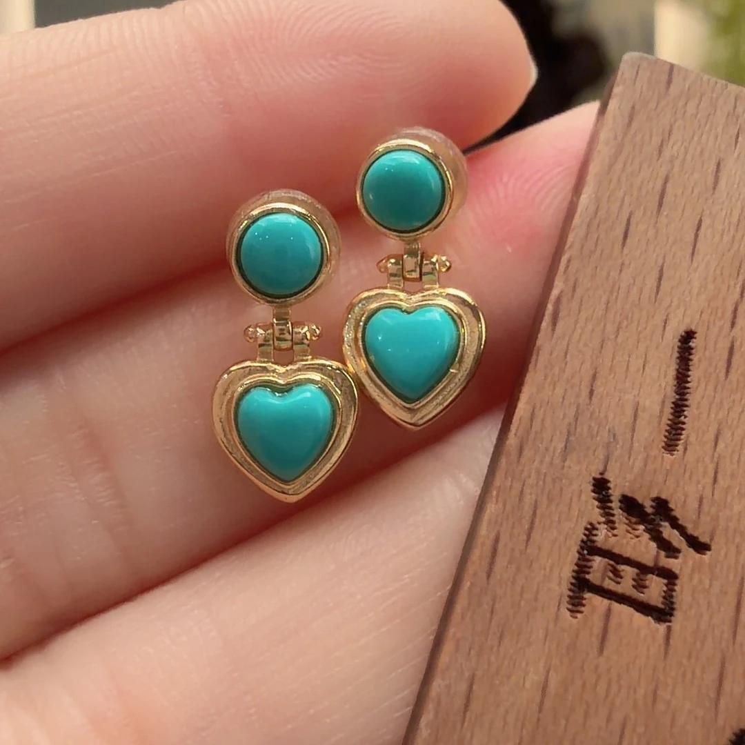 绿松石银S925镶嵌耳饰