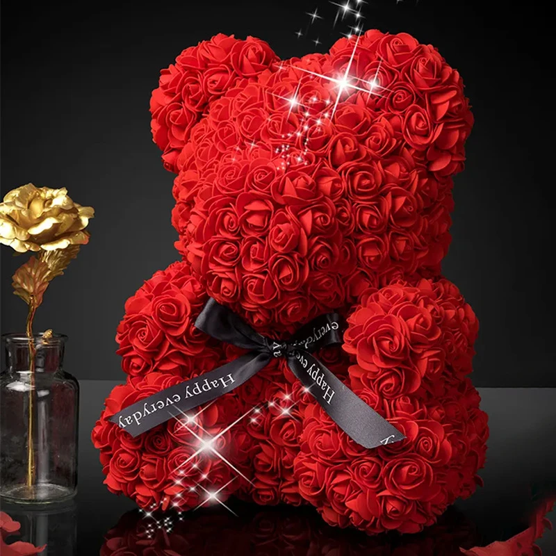 永生花玫瑰熊生日礼物送给女友网红玫瑰花熊七夕情人礼物求婚花束