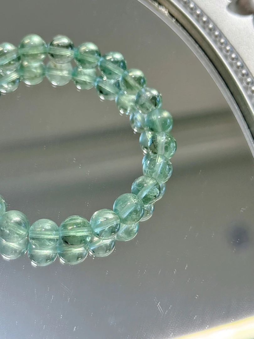 【薄荷夏日】8mm绿萤石素圈 天然水晶默认微瑕 多样性发货