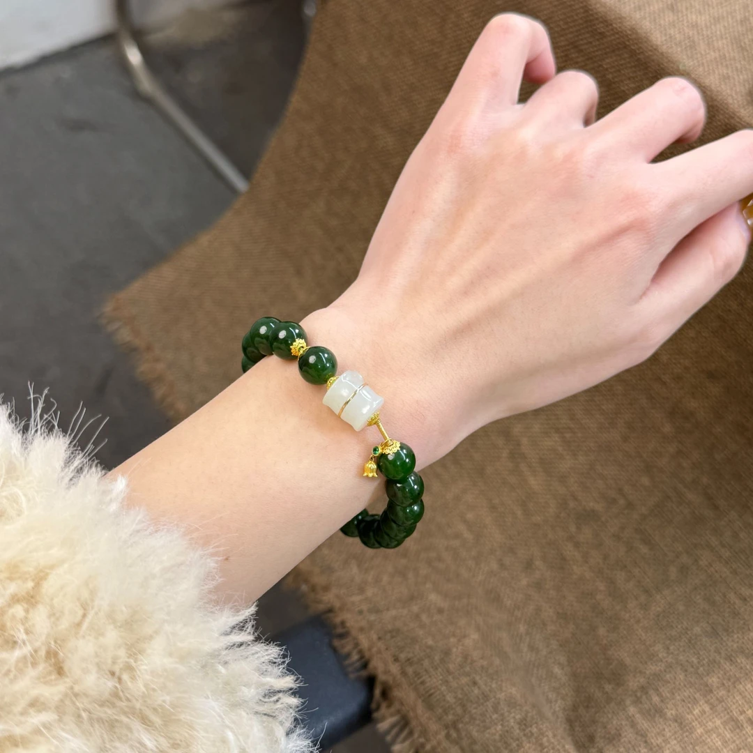 【每一次抬手，皆是风雅】七号坑红皮老料碧玉手串*18K金配饰