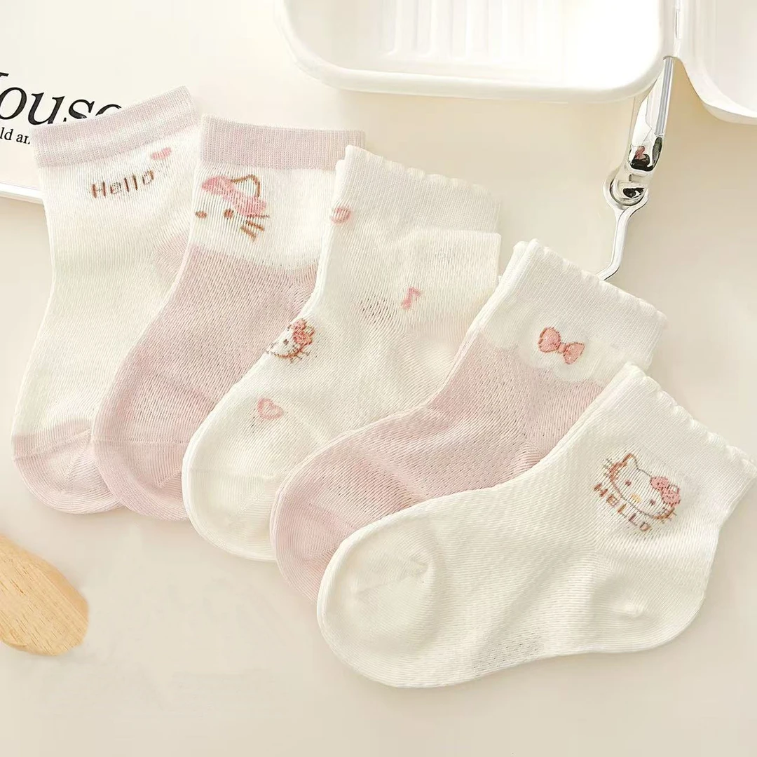 女童袜子春夏季薄款网眼透气卡通KT猫棉袜可爱儿童小女孩公主短袜