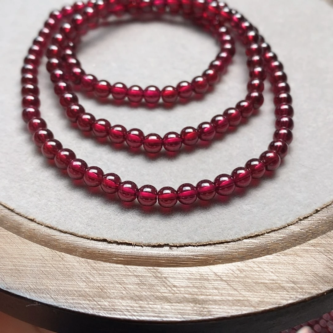 手链未镶嵌石榴石4.6mm天花板精品三圈酒红