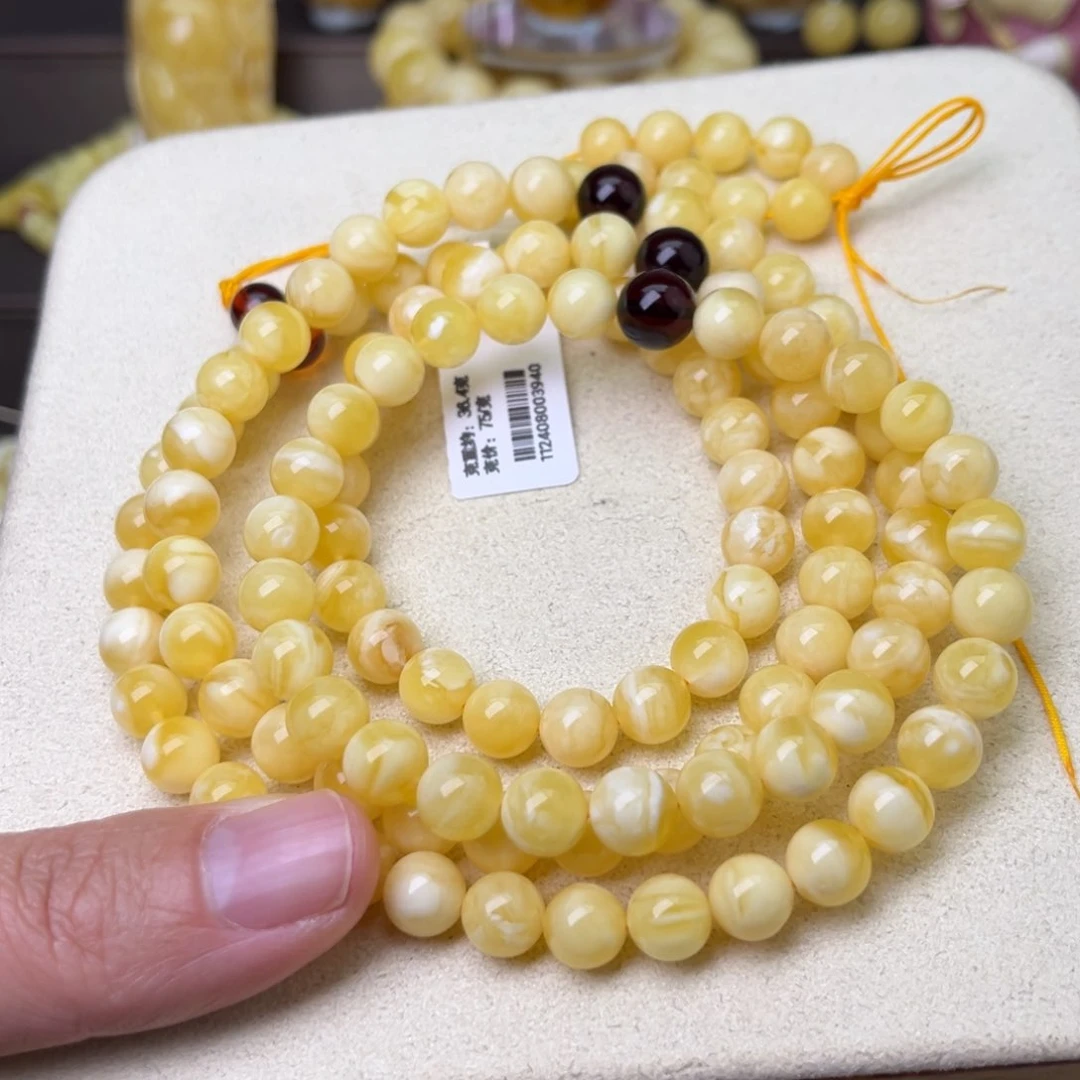 蜜蜡颈饰未镶嵌8圆珠108瓷白花