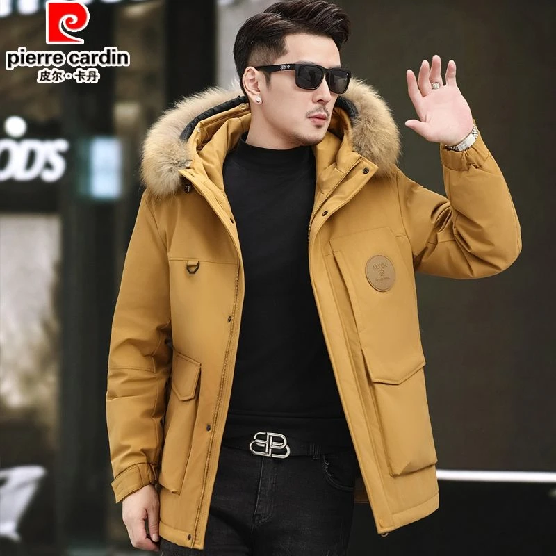 皮尔卡丹90%白鸭绒羽绒服男速暖商务加厚秋冬保暖可脱卸连帽外套