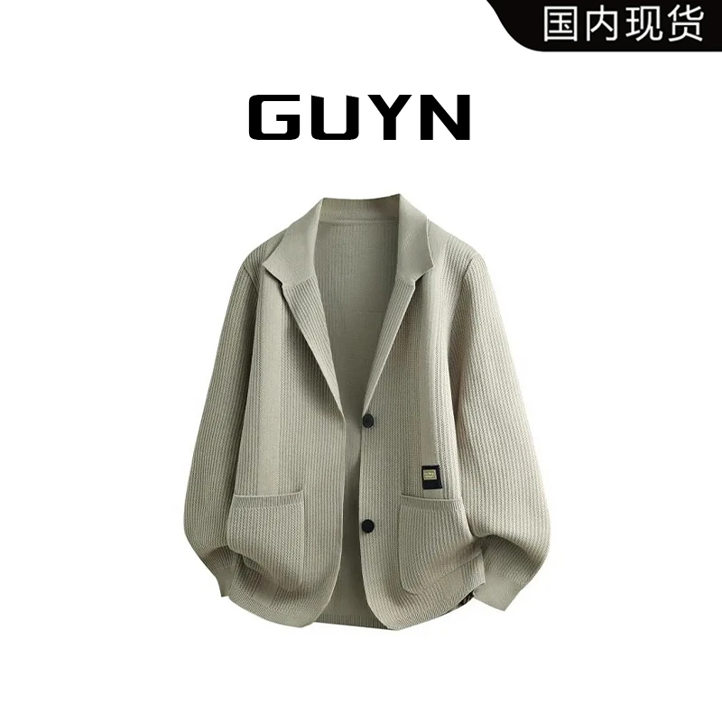 【品牌现货】GUYN针织开衫领毛衣外套男秋季新款青年简约翻领