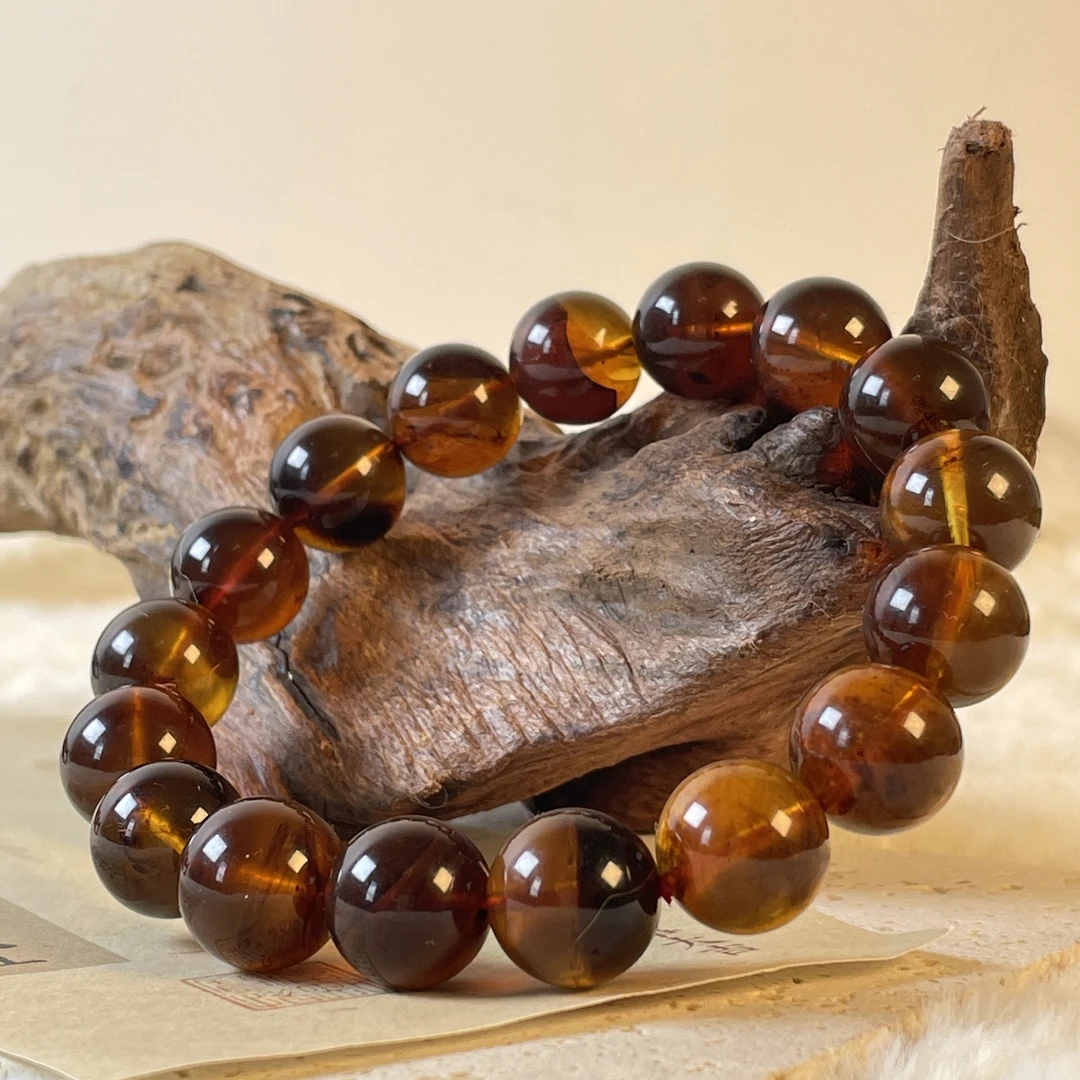 芷桦珠宝-天然缅甸2A灵草珀12+mm圆珠手串单圈手链紫葡萄紫杉醇