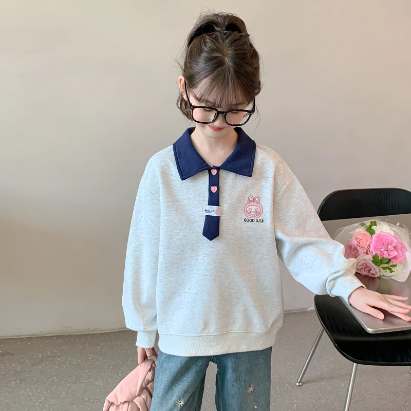 女童卫衣春秋款2025新款洋气儿童秋季卡通翻领上衣中大童女孩秋装