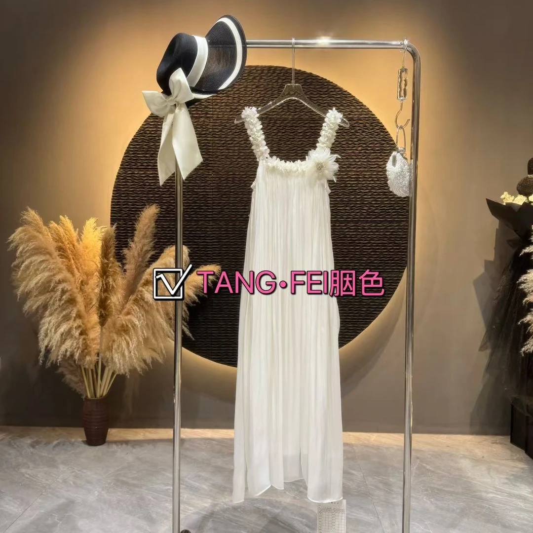 TANG-FEI胭色【花仙子】YS0015 白色花朵气质吊带长裙