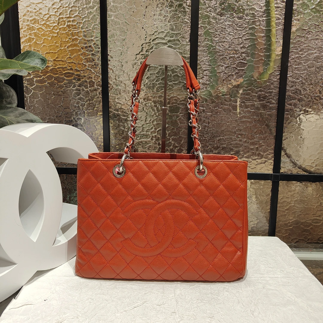 95新 Chanel/香奈儿 Chanel橘色GST手拎包 25020052-01