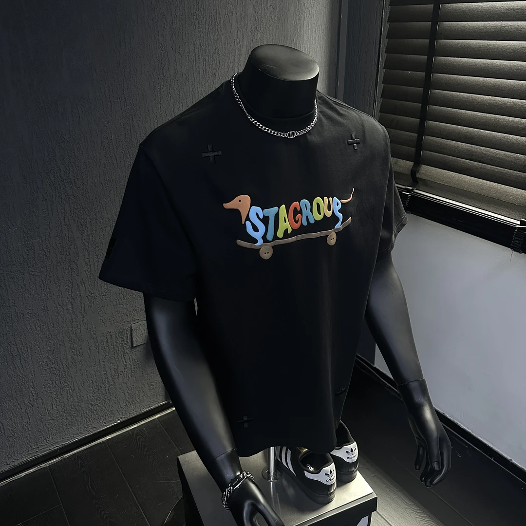 STA国潮280克重重磅复古街头纯棉圆领夏季半袖男士短袖t恤
