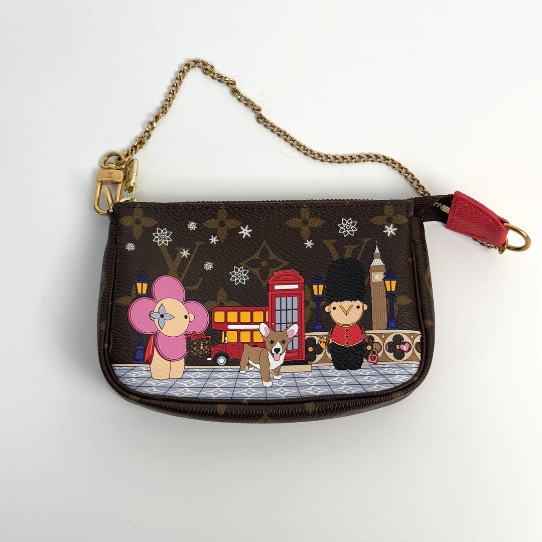 99新 LV 阿古叔叔/圣诞限量款 狗狗涂鸦小麻将包链条包