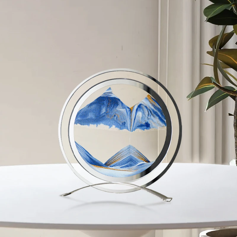 网红动景解压镜面流沙画简约抽象玻璃工艺品沙漏创意礼品轻奢摆件