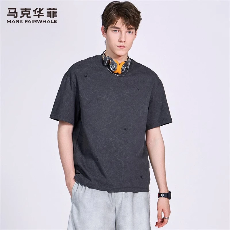 【时尚烫钻】马克华菲纯色圆领短袖T恤男2025夏季新款纯棉休闲短t