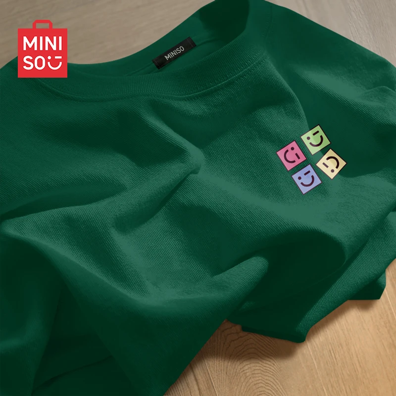 MINISO/名创优品重磅纯棉短袖t恤男夏季日系宽松ins潮牌绿色打底