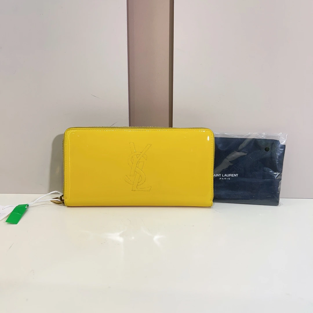95新 YSL/圣罗兰 圣罗兰漆皮长款钱包a8457
