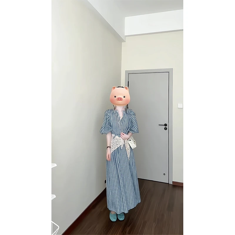 2025新款女士春夏季法式气质泡泡袖百搭收腰显瘦中长款连衣裙