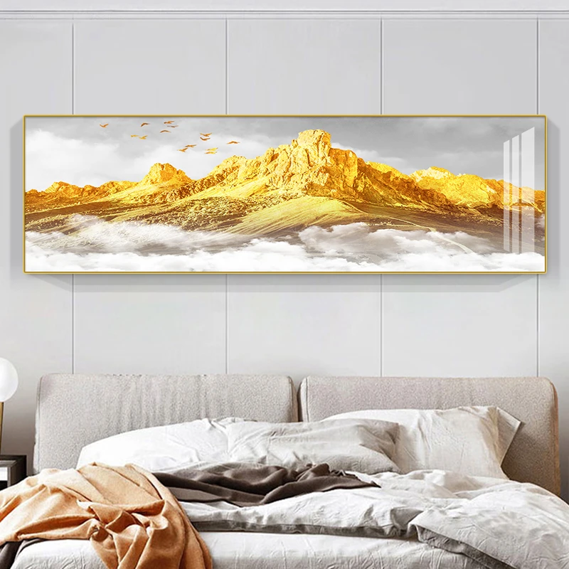 山水画背景墙挂画现代风景简约装饰画背靠金山轻奢房间卧室床头画