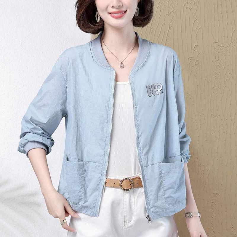 休闲轻薄长袖棒球服防晒衣女2025年夏季新款宽松气质短款防晒外套
