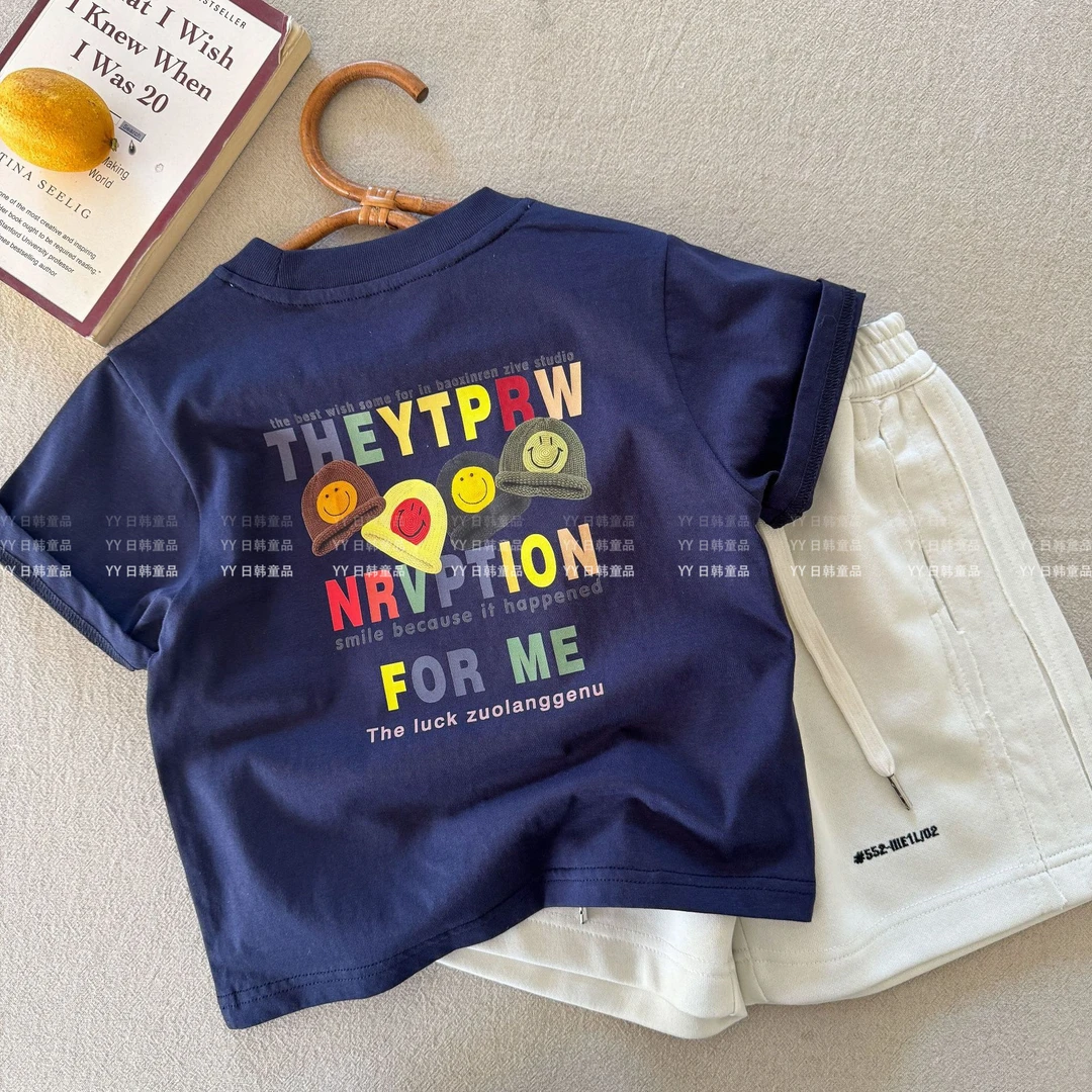 Y.Ystudio-童t恤夏季新款男童女童多彩印花休闲短袖宝宝上衣童装