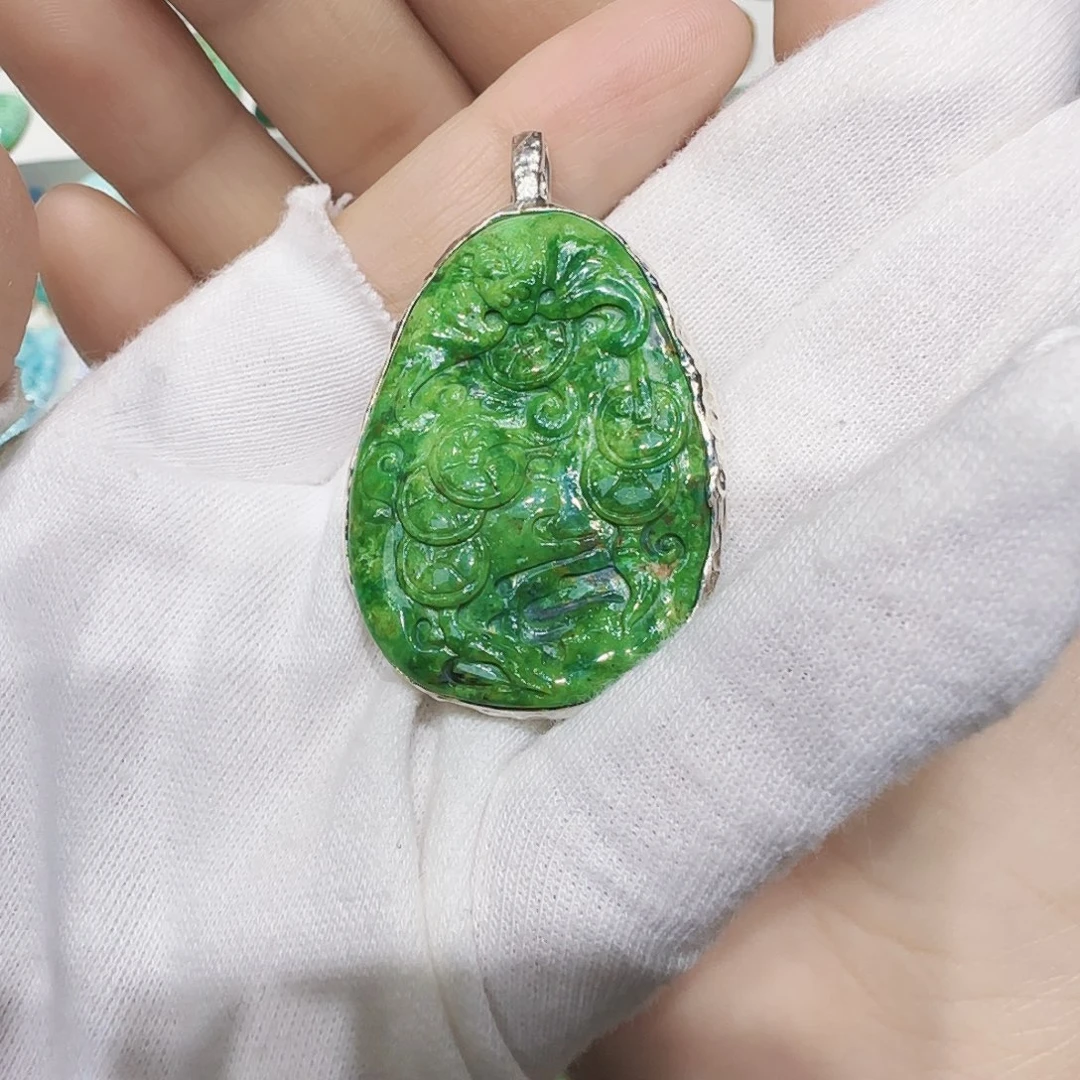 绿松石银S925镶嵌原矿绿松石