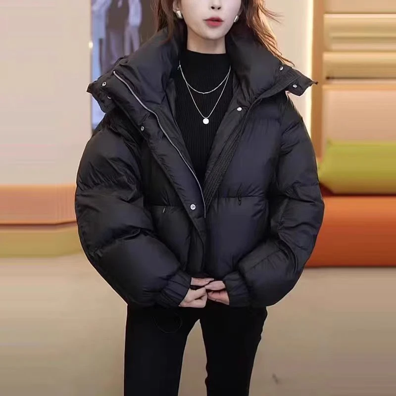 A67#羽绒服女短款2024冬季新款小个子韩版宽松连帽加厚保暖外套