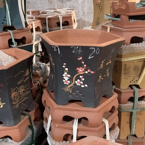 紫砂花盆六方盆一个