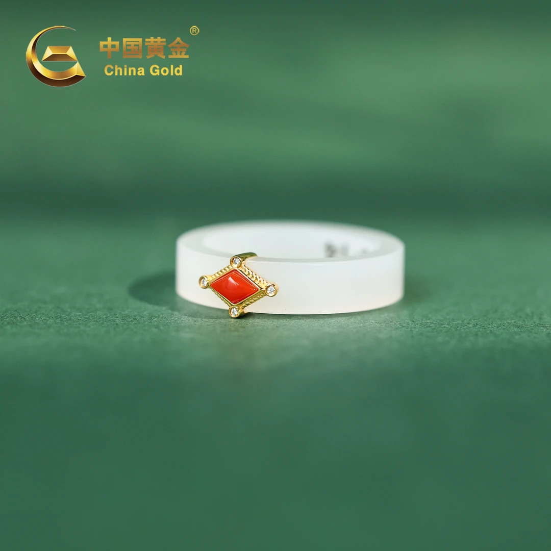 【中国黄金】若嫣 | 和田玉*戒指*18K金镶嵌-J1182-Y