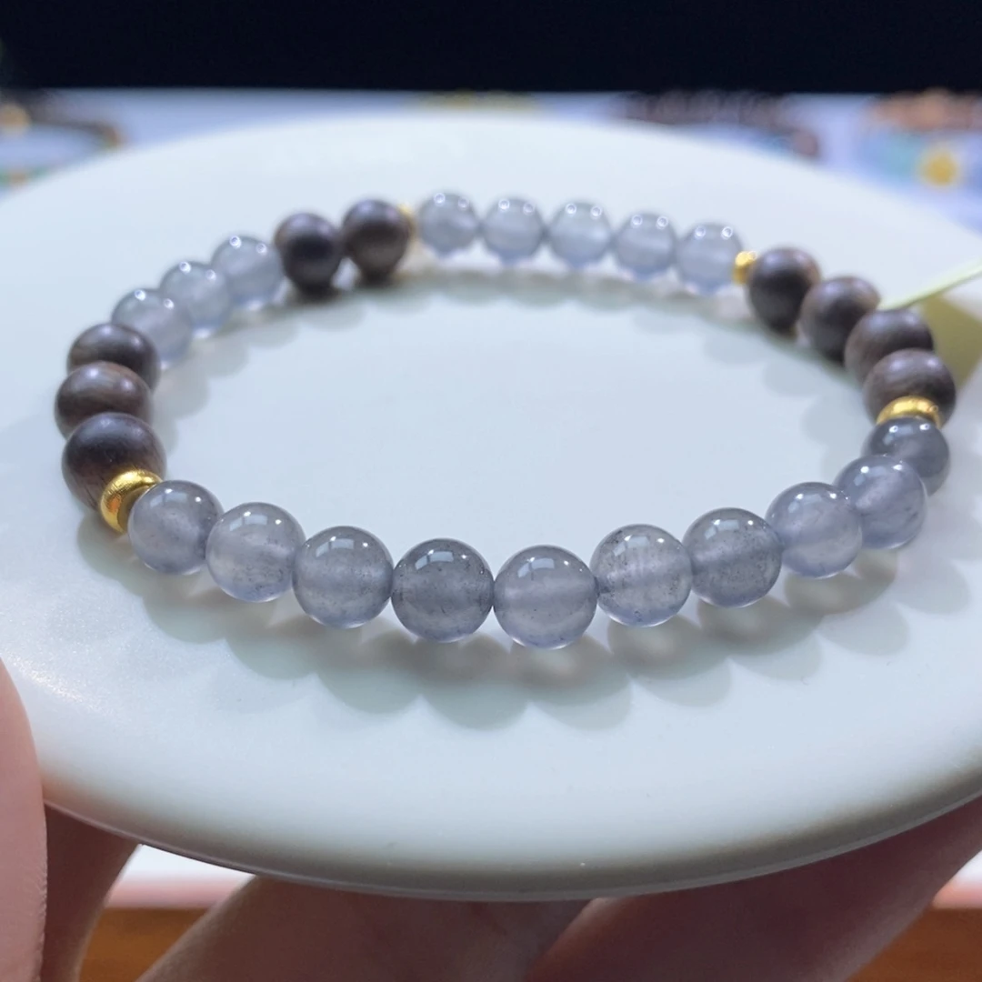 颈饰未镶嵌翡翠翡翠18k金黑杠圆珠手串6+mm