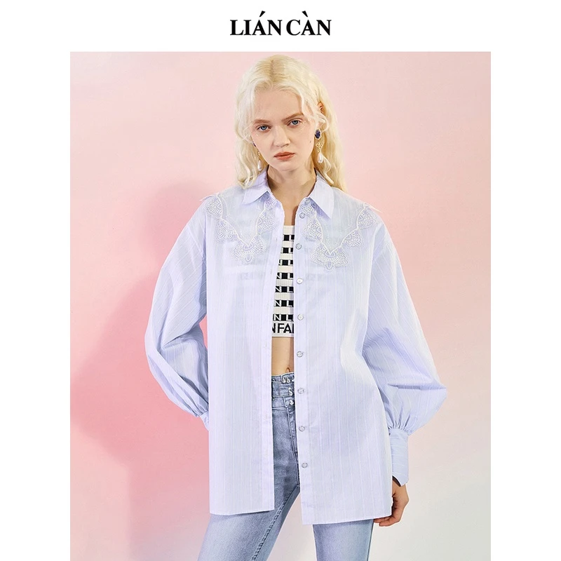 莲灿2024春季新多巴胺浪漫波西米亚风翻领梭织长袖衬衫7122218002
