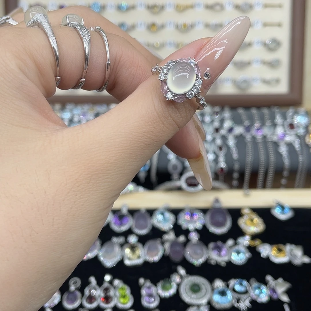 葡****岫玉银S925镶嵌戒指